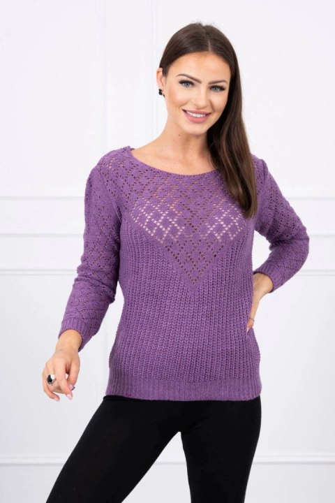 Sweter z ażurowym zdobieniem fioletowy