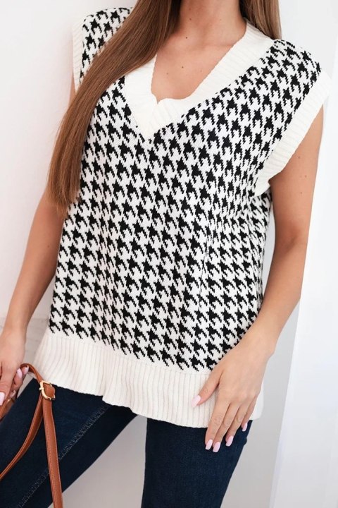 Sweter bezrękawnik w pepitkę ecru