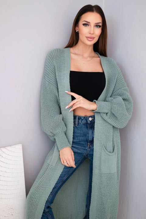 Sweter długi kardigan ciemny miętowy