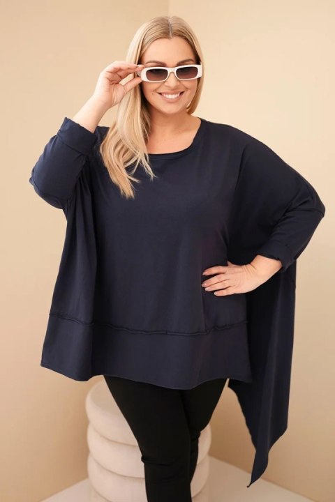 Tunika damska Plus Size z bawełny z asymetrycznym dołem granatowa