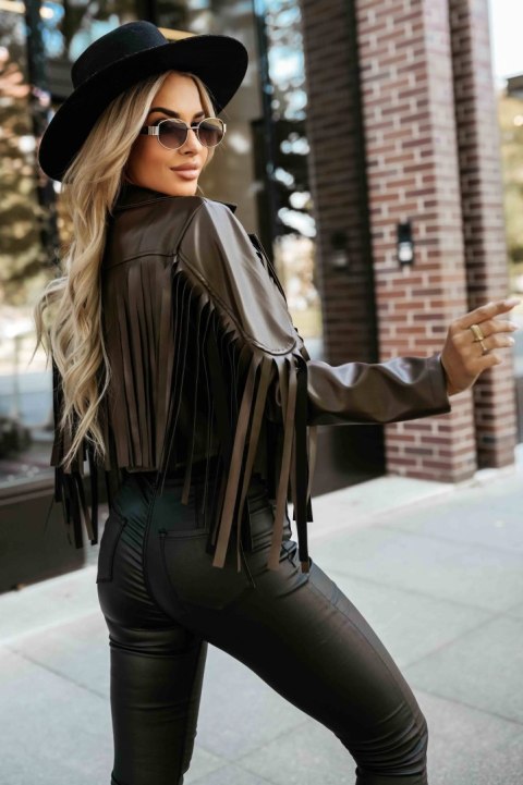 Kurtka z frędzlami JANE czekoladowa