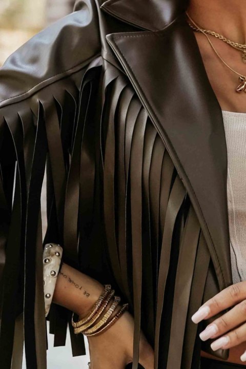 Kurtka z frędzlami JANE czekoladowa