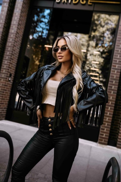 Ramoneska z frędzlami z eco skóry LOREN